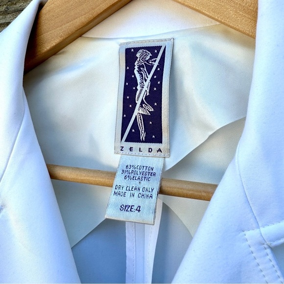 Zelda 90s Vintage White Blazer Zipper Snaps Motorcycle Biker Chic Edgy, Sz 4 - Picture 3 of 9